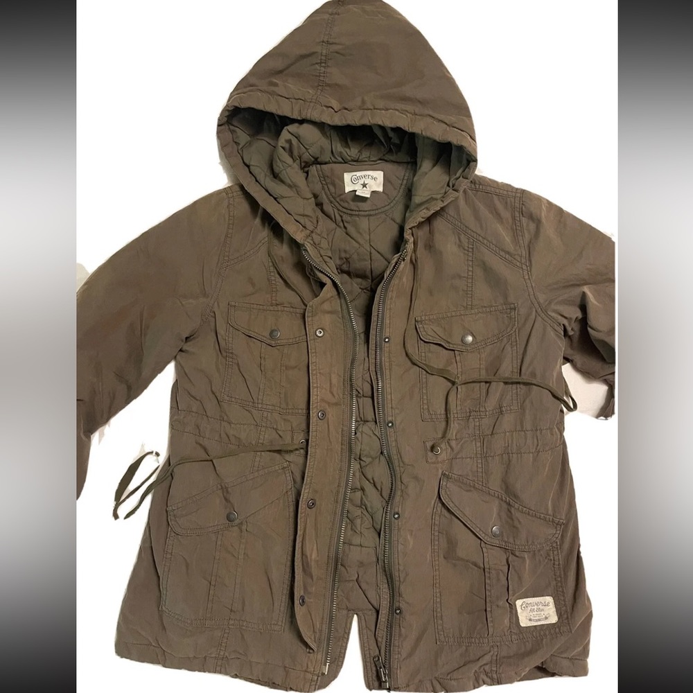 Converse One Star Utility Jacket Gray Military Button Zip Up Cargo Mens Medium